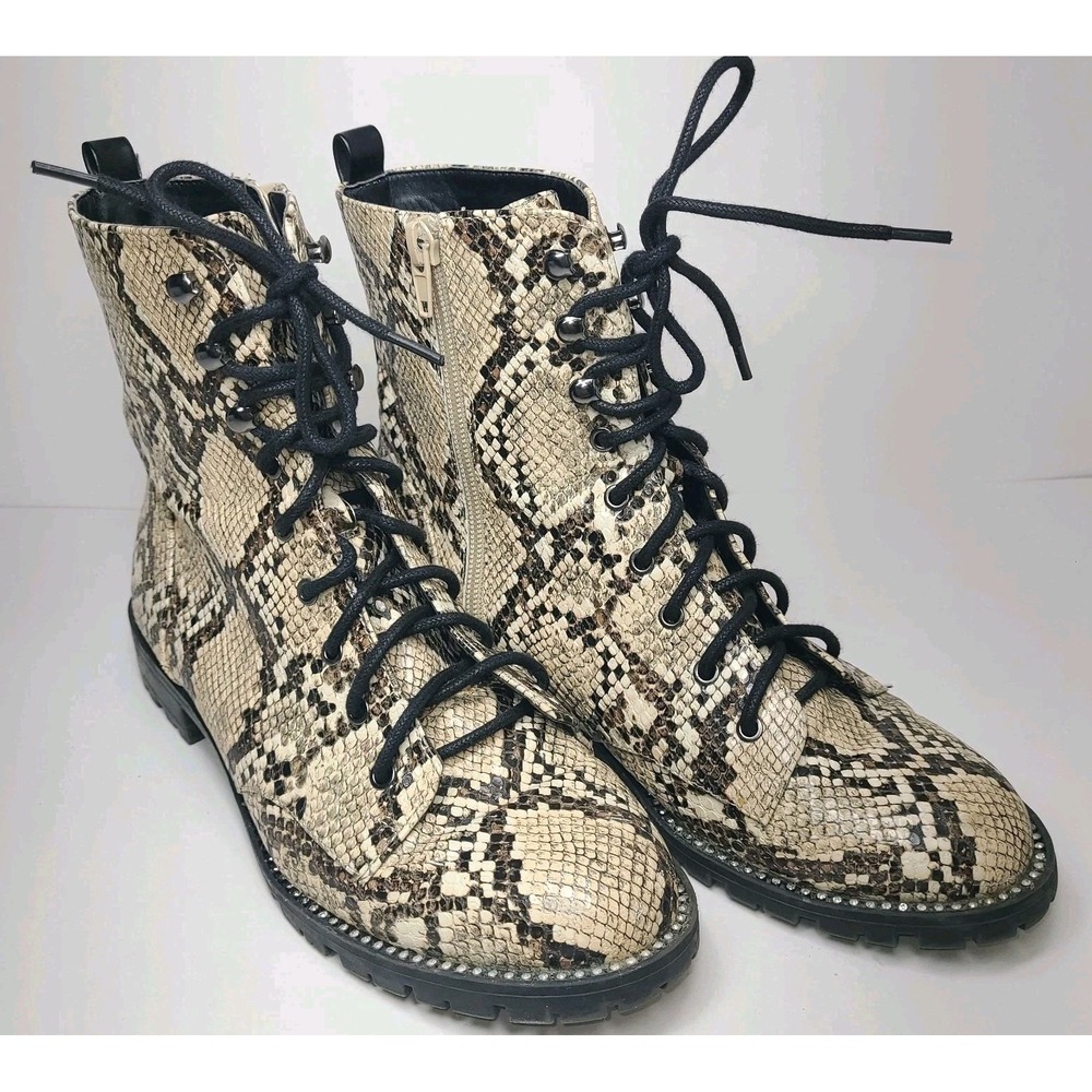 Express Womens 8 Snake Print Combat Boots Lace Up Embellished Studded Lug Sole